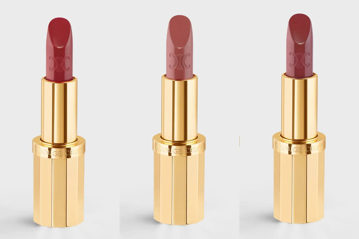 Le Rouge Celine จาก CELINE BEAUTÉ สี Manon, La Peau Nue, Rose Orphee (จากซ้ายไปขวา)